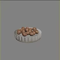 Fresh Walnuts Arranged On A White Textured Plate With Circular Design
