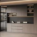 Modern Wine Cabinet With Wooden Frame Glass Doors And Built-in Lighting Display Shelves
