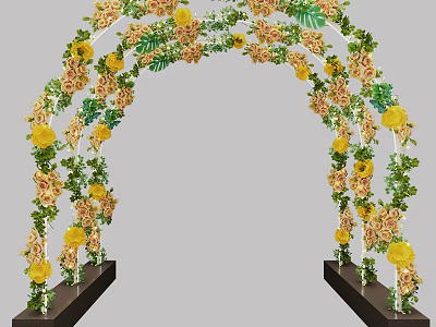 Elegant Floral Arch Decoration With Yellow Orange Flowers And Green Leaves 3d model