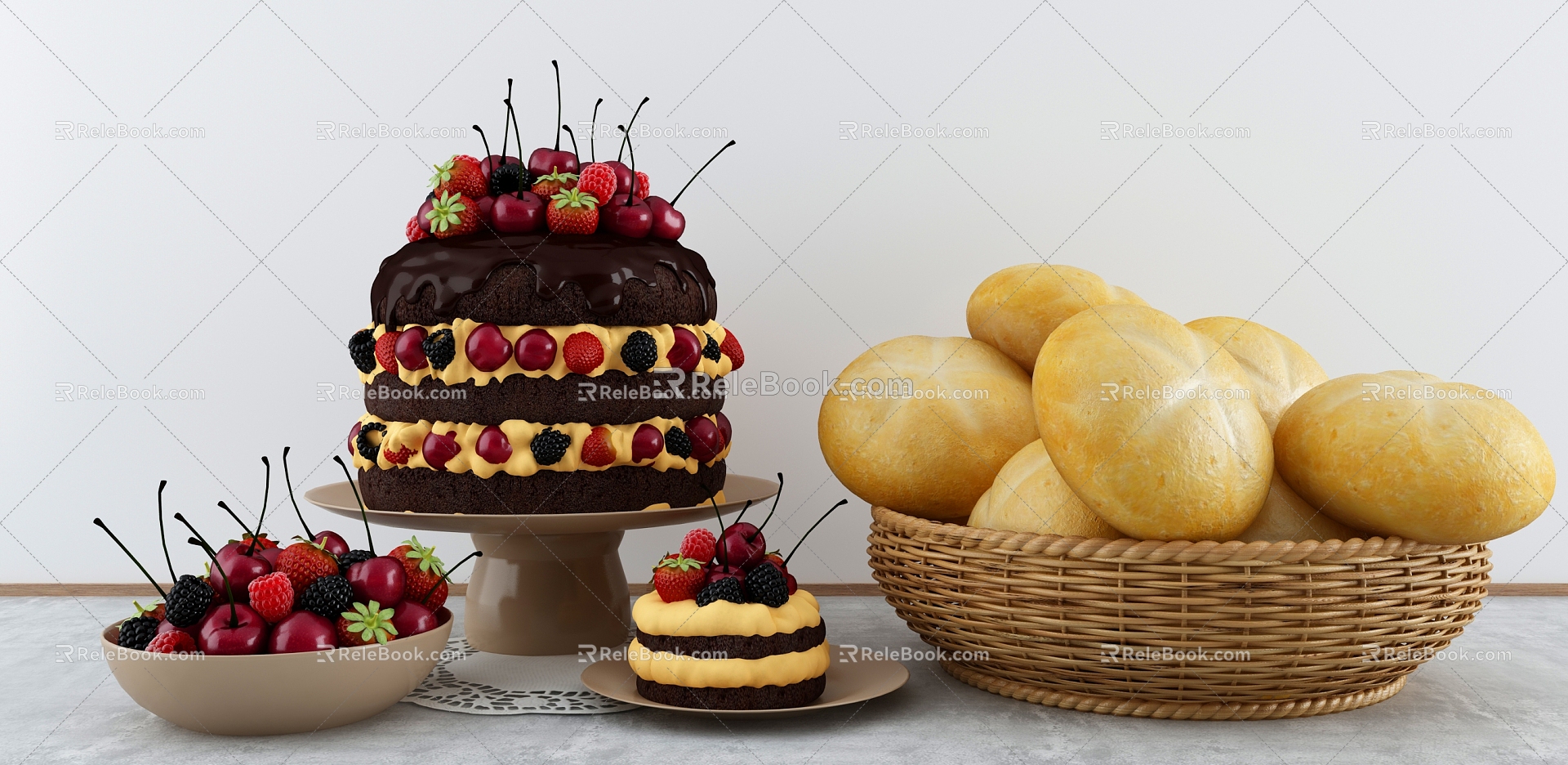 Modern Cake Bread Pastry 3d model