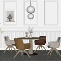 Modern Dining Table Set With Colored Chairs White Wall Art Spherical Pendant Light And Plant