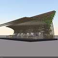 Modern Curved Wooden Pergola Design With Lush Greenery Vines And Outdoor Relaxation Seats
