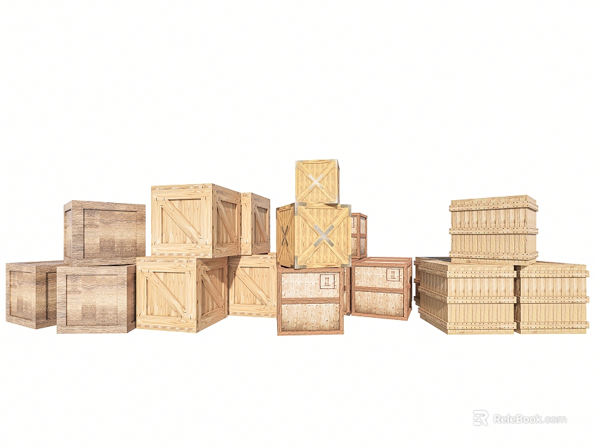 Stacked Wooden Boxes In Various Sizes With Natural Wood Grain And Solid Construction 3d model 