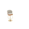 Stylish Bar Stool With Black White Geometric Pattern Brown Leather Trim And Metal Base