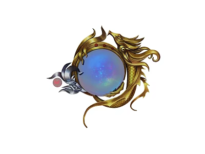 Golden Dragon Wrapped Weapon Around Blue Orb With Silver Components And Red Accents 3d model