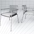 Modern Armchair With Metal Frame Brown Cushion And Striped Backrest In Front Side Views