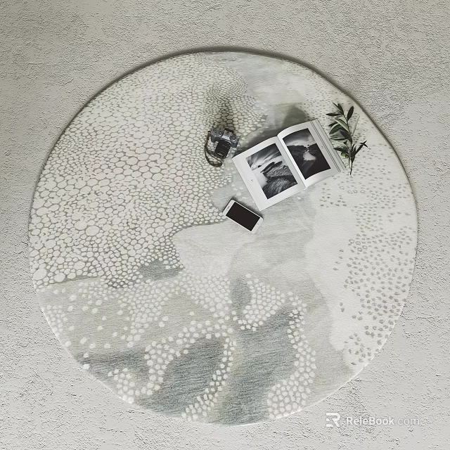 Chic Round Area Rug Featuring Books Plants And Decor Accents 3d model 