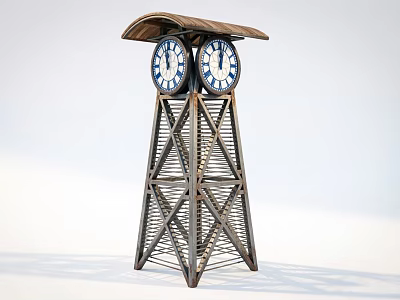 Garden Ornament Vintage Metal Tower With Double Clocks And Roof Cover 3d model