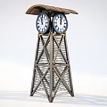 Garden Ornament Vintage Metal Tower With Double Clocks And Roof Cover