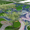 Colorful Kids Playground With Green Lawns Trees Slides And Seating Areas