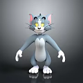 3D Animated Cartoon Character Standing With Gray Body White Belly Pink Ears And Yellow Eyes