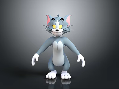 3D Animated Cartoon Character Standing With Gray Body White Belly Pink Ears And Yellow Eyes 3d model