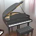 Dark Brown Grand Piano Musical Instrument With Stool In Wooden Floor Interior And Another Piano