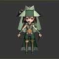 Chibi Game Movie Character With Green White Hat Brown Hair Green Outfit And Gold Details