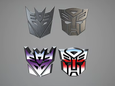 Metallic Transformers Logos With Various Colorful Designs And Shapes 3d model