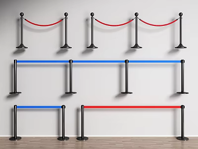Stanchion Set With Red And Blue Ropes And Black Metal Posts Design 3d model