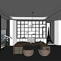 Modern Spacious Office Interior Design With Large Windows Open Shelves And Lounge Sofa 3d model