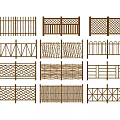 Various Bamboo Fence Styles Featuring Woven Patterns And Lattice Designs 3d model