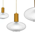 White Striped Pendant Lights with Golden Top on Dark Blue Wall and Decorative Molding