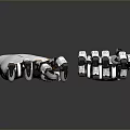 White Mechanical Palms As Household Items With Metal And Orange Joints On Black Reflective Surface