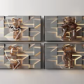 Modern Artistic Wall Decorations With Bear Figures And Geometric Pattern Background 3d model
