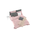 Comfortable Double Bed With Pink Bedding Gray White Pillows And Cozy Throw Blanket 3d model