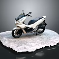 Sleek White Motorcycle Standing on Snowy Ice Platform with Dark Background 3d model