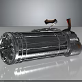 3D Rendered Metallic Cylindrical Weapon With Wooden Handle Shiny Surface And Multiple Components