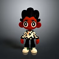 3D Cartoon Character Red Skin Big Eyes Black Hair Wearing Black White Top White Shoes