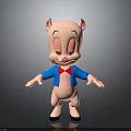 Cute Cartoon Pig Character With Blue Jacket Red Bowtie Open Arms And Closed Eyes