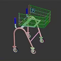 Accessible Shopping Cart With White Frame Blue Handles Metal Mesh Basket And Wheels