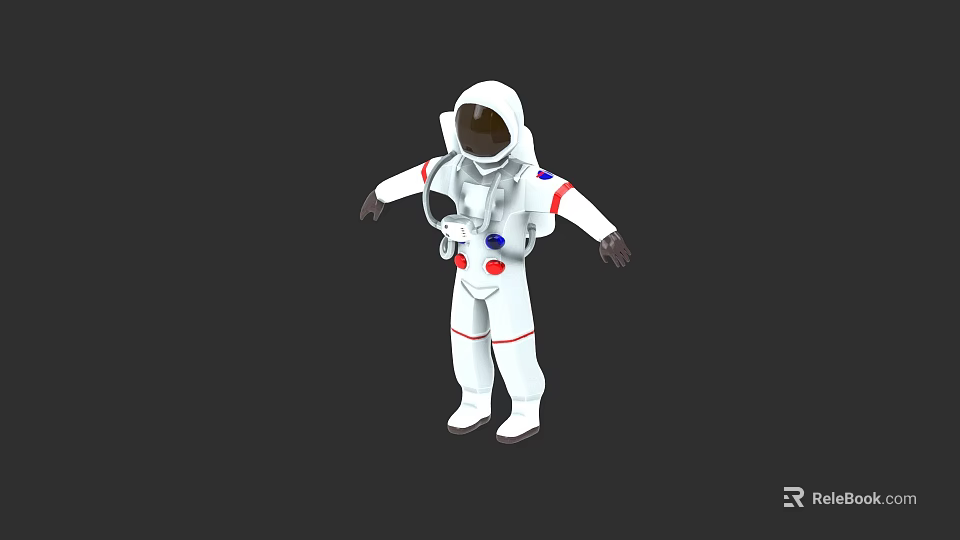 Man In White Astronaut Spacesuit With Red And Blue Accents On Dark Background 3d model 