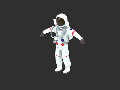 Man In White Astronaut Spacesuit With Red And Blue Accents On Dark Background 3d model