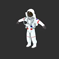 Man In White Astronaut Spacesuit With Red And Blue Accents On Dark Background