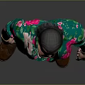 Mustached Man Wearing Green Floral Shirt White Pants Gold Bracelets And Flowers Against Gray Background