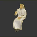 Man Sitting And Smiling In White Traditional Clothing With Headscarf Gesturing Against Gray Background