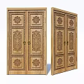 Wooden Double Doors With Intricate Carved Patterns And Traditional Design