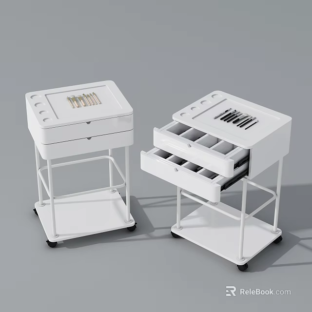 White Rolling Storage Carts With Multi Drawer And Compartments For Tool Organization 3d model 