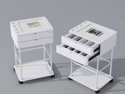 White Rolling Storage Carts With Multi Drawer And Compartments For Tool Organization 3d model