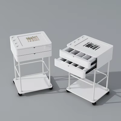 White Rolling Storage Carts With Multi Drawer And Compartments For Tool Organization 3d model