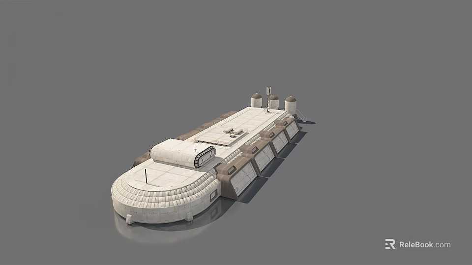 White 3D Submarine Model With Detailed Structure On Gray Background 3d model