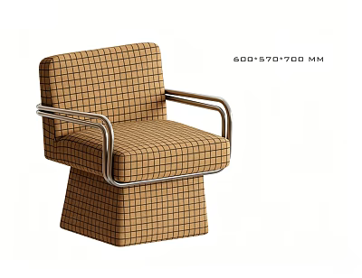Stylish Brown Checkered Leisure Chair With Metal Armrests And Modern Design 3d model