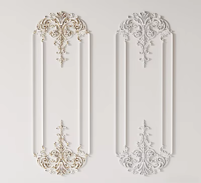 Elegant Ornate Decorative Carvings on Gold and White Rectangular Panels Design Art 3d model
