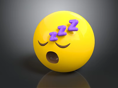 Yellow Emoji Style Decorative Ornament Set with Closed Eyes Open Mouth and Purple ZZZ Symbols 3d model