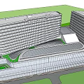 Modern Multi Story Office Building With Glass Facade and Green Space Connection