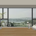 Bright Spacious Room Interior With White Window Blinds Wooden Floor Accent Chair And Potted Plant