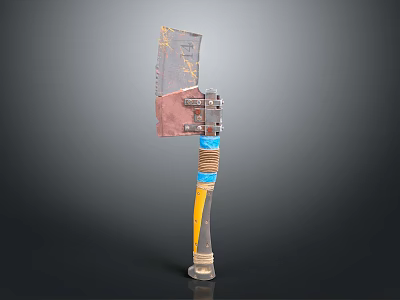 Modern Transparent Blade Axe Featuring Yellow And Blue Handle With Metal Parts 3d model