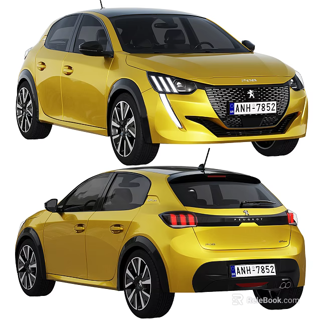 Yellow Peugeot Car Front And Rear View 3d model