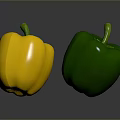 Fresh Yellow and Green Bell Peppers on Gray Background with Reflection