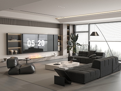 Modern living room sofa coffee table combination TV background wall 3d model